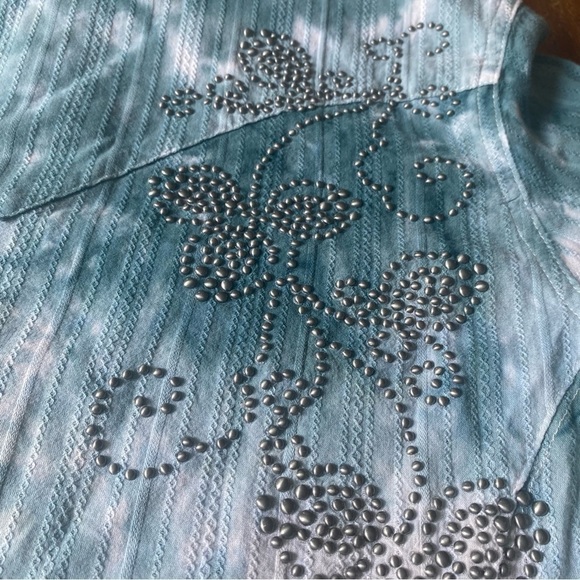 Wrangler Teal & White Tie-Dye Beaded Long Sleeve Western Snap Shirt - Picture 6 of 12